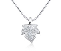 Maple Leaf with CZ Silver Necklace SPE-3671